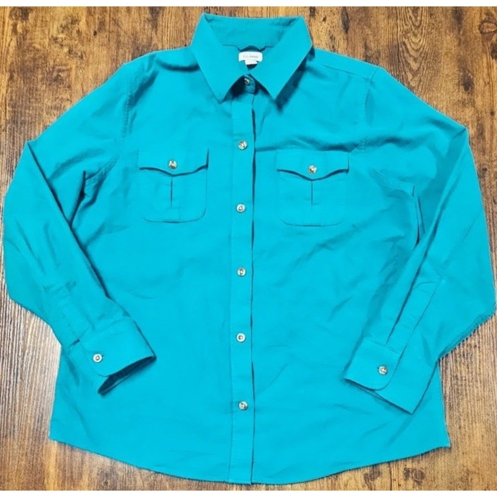 Vintage LL Bean Shirt Turquoise Cotton Blue Long Sleeve Shirt Men's Size L Reg